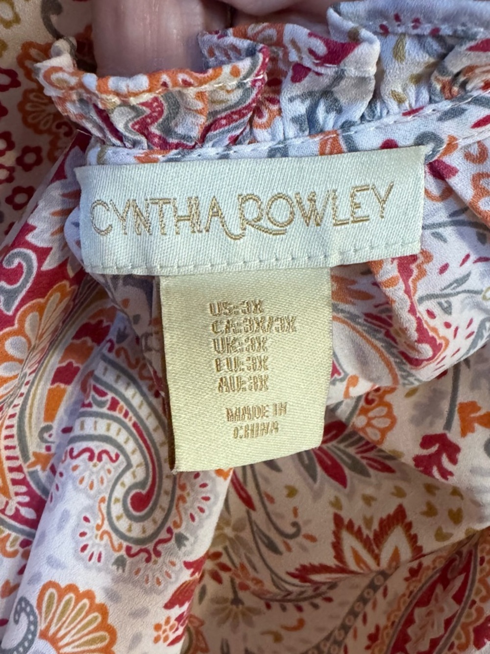 GORGEOUS Cynthia Rowley Multicolor Paisley Ruffle Sleeve Blouse PLUS: 3X     #H - Picture 6 of 6
